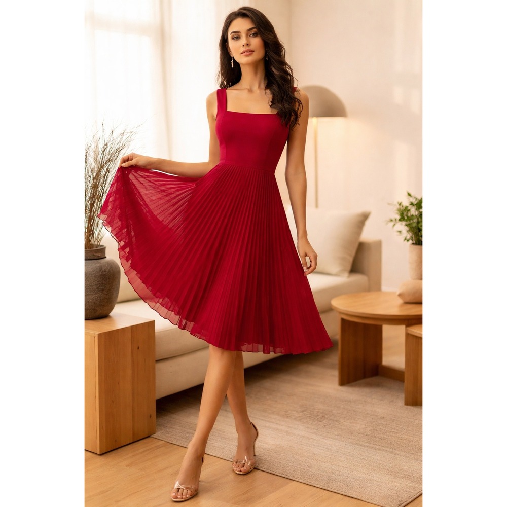 NWT‎ JJ's House Red Pleated Midi Dress Wedding Guest Party Size 10